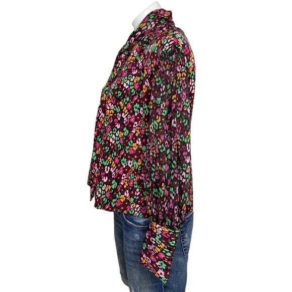 Multicolor Blouse Top Sheer Puffy Long Sleeves S - Picture 3 of 7